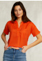 Orange V-neck blouse with pocket