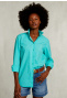 Blauwgroene effen gecentreerde blouse
