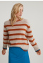 Orange/beige striped round neck sweater