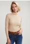 Beige ribbed roll neck sweater