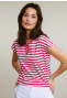 Fuchsia/white striped V-neck T-shirt