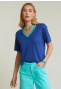 Blue linen V-neck T-shirt short sleeves