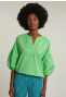 Groene effen V-hals blouse 3/4 pofmouwen