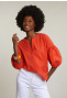 Oranje effen V-hals blouse 3/4 pofmouwen