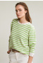 Cream/green striped crew neck sweater
