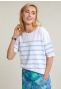 White/ice blue striped sweater short sleeves