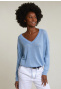 Sky blue metallic V-neck sweater long sleeves