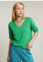 Green V-neck viscose sweater short sleeves
