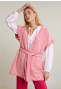 Roze/witte mouwloze kimono met riem