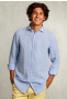 Custom fit linnen hemd azure