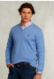 Pull V coton taille normale basique blue gin mix