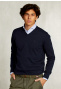 Pull V coton taille normale basique navy