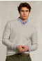 Pull V coton taille normale basique oyster mix