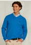 Normal fit basic cotton V-neck pullover tropical blue mix