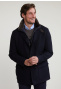 Coat virgin wool/cotton detachable fur collar blue