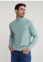 Loose dit wool-cashmere roll neck sweater cape green mix
