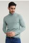 Slim fit basic merino roll neck sweater cape green mix