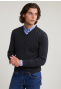 Custom fit basic merino V-neck sweater charcoal mix