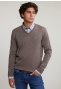 Custom fit basic merino V-neck sweater croissant mix