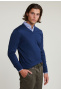 Custom fit basic merino V-neck sweater oriental blue mix