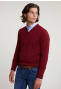 Custom fit basic merino V-neck sweater red mix