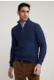 Slim fit wool-cashmere mock neck sweater oriental blue mix