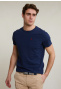 Custom fit pima cotton T-shirt chest pocket oxford blue mix