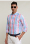Custom fit cotton-linen checked shirt multi