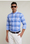 Custom fit cotton-linen checked shirt blue/white