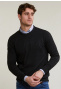 Normal fit basic bamboo-cotton crew neck pullover charcoal mix