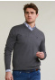 Normal fit basic bamboo-cotton V-neck pullover graphite mix