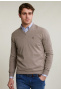 Normal fit basic bamboo-cotton V-neck pullover smoke mix