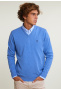 Normal fit basic cotton V-neck pullover lt hamptons blue mix