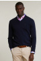 Pull V taille normale coton basique navy