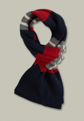 Knitted striped scarf navy/winter red