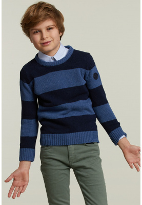 Custom fit woolen striped sweater denim mix