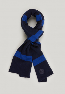 Wol-kasjmier gestreepte sjaal navy/oriental blue voor jongens