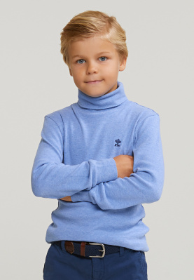 Cotton roll neck T-shirt long sleeves alpine blue mix