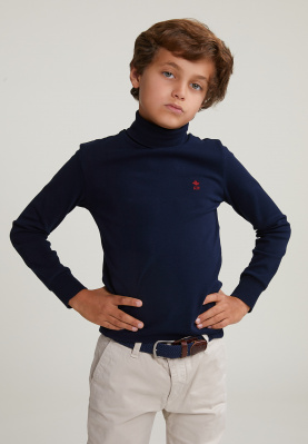 Cotton roll neck T-shirt long sleeves navy