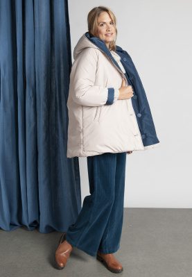 Omkeerbare oversized jas beige/blauw