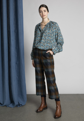 Straight cropped pants in bleu/brown