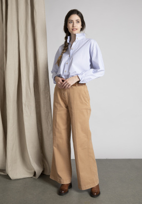 Hight waist wide cotton pants in brown