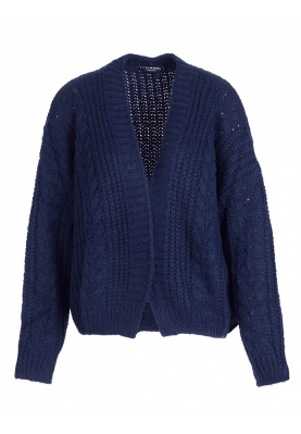 Open cable knit cardigan in blue
