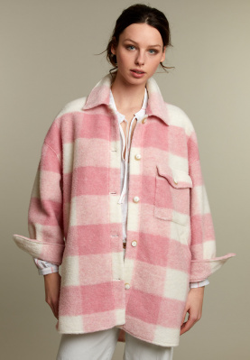 Pink oversized checked coat chest pocket