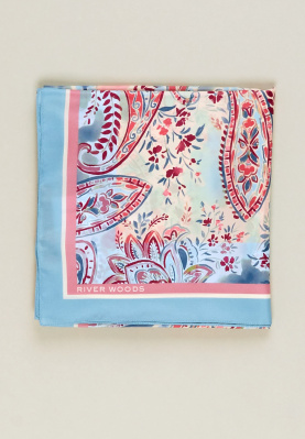 Pink and blue paisley patterned square scarf