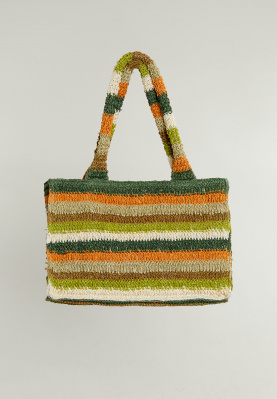 Multicolor raffia tassel bag