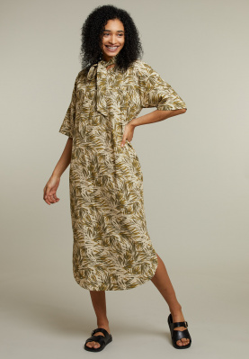 Floral straight khaki belted dress