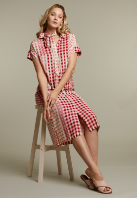 Pink checked belted dress