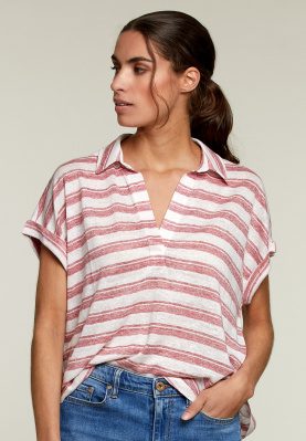 Pink linen polo collar t-shirt