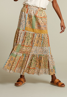 Long multicolor cotton elastic waist skirt